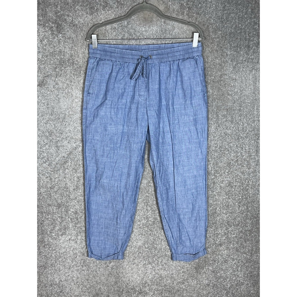 J Crew Chambray Drawstring Pants Womens Size 8 Blue Cuffed Pockets Lightweight